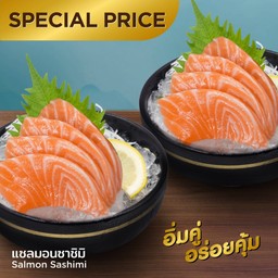 ปลาเเซลมอนซาชิมิ 4 ชิ้น 1 ฟรี 1