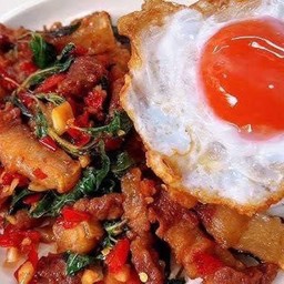 ข้าวกะเพราหมูสามชั้นทอด ไข่ดาว1ฟอง