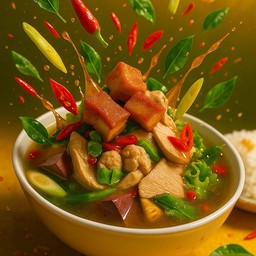 เลือดหมูต้มยำ เผ็ดปอเอก + ข้าวไข่เจียว