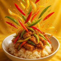 ข้าวผัดพริกหยวกหมูกรอบ เผ็ดปอเอก บวกไข่ดาว