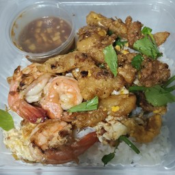 ข้าวแห้ง 2 สหาย (กุ้ง+ปลาทอด)