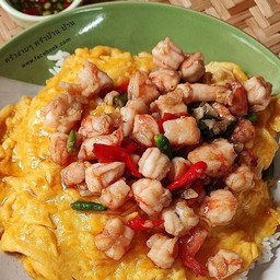 ไข่ข้นกุ้ง ผัดพริกขี้หนู  ราดข้าว