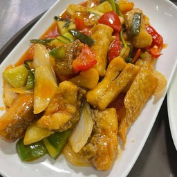 ปลากระพงผัดเปรี้ยวหวาน(จาน)