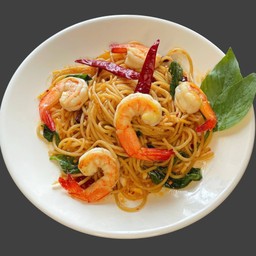สปาเก็ตตี้กุ้งผัดพริกแห้ง