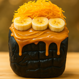 ปังปิ้งชาโคไส้เนยถั่ว+กล้วย+ฝอยทอง