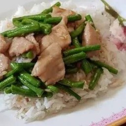 ข้าวราดผัดถั่วใส่หมู