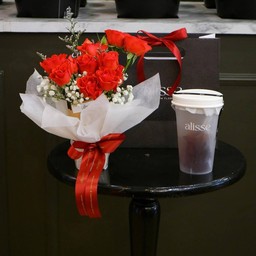 MiniSet Pot with Drink - กุหลาบพวงแดง