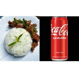 [อร่อยซ่ากับโค้ก] ผัดกะเพราปลาทอดกรอบราดข้าว +  โค้ก ออริจินัล (กระป๋อง)