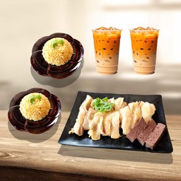 SET 2 = ข้าวมัน 2 + ไก่สับ 1 + ชาไทย 2