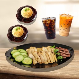 SET 3 = ข้าวมัน 2 + ไก่สับพิเศษ 1 + ชาไทย + โอเลี้ยง