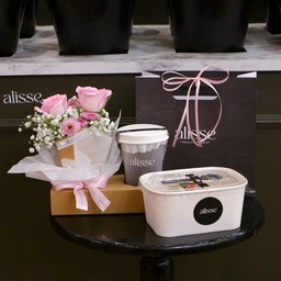 Alisse Pot FullSet with Drink with Cake - ดอกกุหลาบสีชมพู