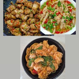 ข้าวไข่ข้น ห่อหมกทะเท+สามชั้นคั่วพริกเกลือ+ต้มแซ่บไก่