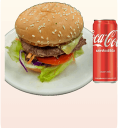 [อร่อยซ่ากับโค้ก] ชีสเบอร์เกอร์เนื้อบด+โค้กกระป๋อง