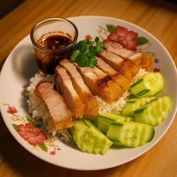 ข้าวหมูกรอบน้ำจิ้มแจ่ว