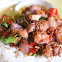 ข้าวกะเพราเครื่องในไก่