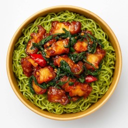 บะหมี่หยกกะเพราหมูกรอบ