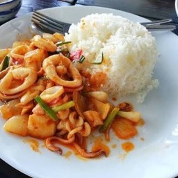 ปลามึกผัดไข่เค็ม(ราดข้าว)