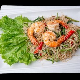 หมี่กระเฉด-กุ้ง