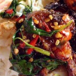 ข้าว กะเพรา ปลาดุกทอดกรอบ