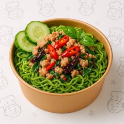 บะหมี่หยกผัดกระเพราหมูสับ