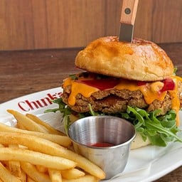 Crispy Chicken with Spicy Salted Egg & Cheese Burger