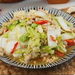 ผัดผักกาดหมูสับขาวราดข้าว