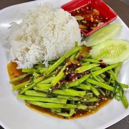 ข้าวราดผัดผักบุ้ง