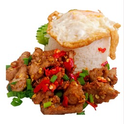 หมูทอดคั่วพริก+ไข่ดาว