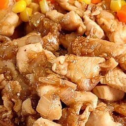 อกไก่ผัดกระเทียม ราดข้าว@