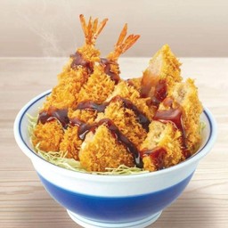 ข้าวหน้าไก่กรอบ+กุ้งทอดเทมปุระ