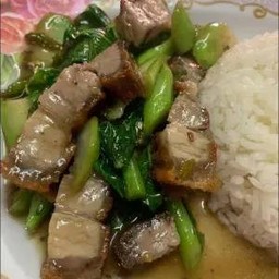 ข้าวราดคะน้าหมูกรอบ