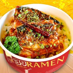 ข้าวหน้าปลาซาบะซอสแจ่วลาวา