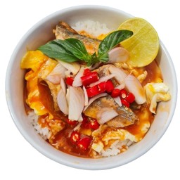 ข้าวหน้ายำปลากระป๋อง+ไข่ข้น