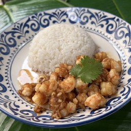 กุ้งสับทอดกระเทียม (ราดข้าว)