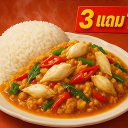 เนื้อปูผัดผงกะหรี่ ราดข้าว 3 แถม 1