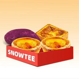 ทาร์ตไข่ 2 ชิ้น + ขนมปังชีส 1 ชิ้น + ขนมปังมันม่วง 1 ชิ้น