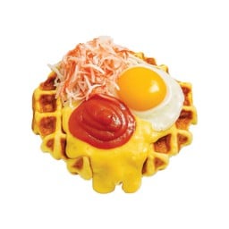 (แป้งสูตรใหม่ไร้นม)American Waffle (ไข่ดาว+ปูอัด+ซอสมะเขือเทศ+มายองเนส)