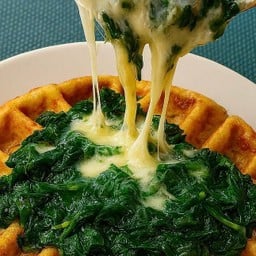 (แป้งสูตรใหม่ไร้นม)วาฟเฟิลผักโขมอบชีส