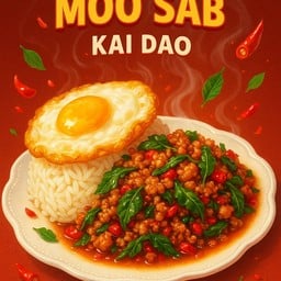 ผัดกระเพราหมูสับราดข้าว ไข่ดาว 3 แถม 1