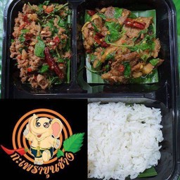 กะเพราสองใจเนื้อสับ + เนื้อตุ๋น