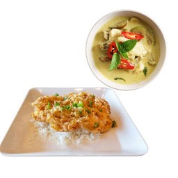 ข้าวไข่เจียว+แกงเขียวหวาน(ไข่เจียวแกงร้อน)