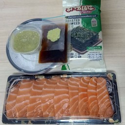 16. เซตซาซิมิ 150 กรัม + ข้าว 1 + สาหร่าย 4g. 1ห่อ