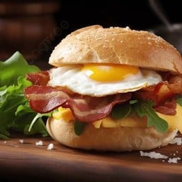 Egg burger with cheese and bacon