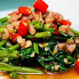 ข้าว+ผัดผักบุ้งหมูสับ แยกข้าว+แยกกับให้
