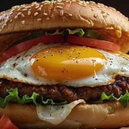 Pork burger with egg and BBQ sauce