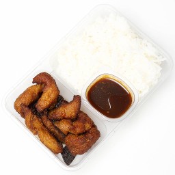 ข้าวหมูแดดเดียว(หมู160กรัม)+น้ำจิ้มแจ่วรสเด็ด