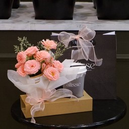 Pot miniSet with drink - กุหลาบพวงสีชมพูพีช