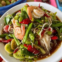ตำซั่วผักก้านจองกุ้งสุก
