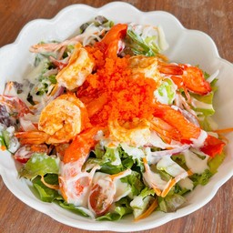 Grilled Shrimp & crab sticks salad with lemon cream sauce