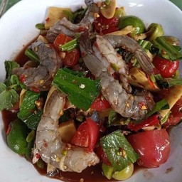 ตำเหลากุ้งสด หน้อไม้ต้ม